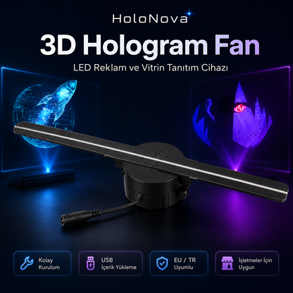 HoloNova 3D Hologram Fan – LED Reklam ve Vitrin Tanıtım Cihazı